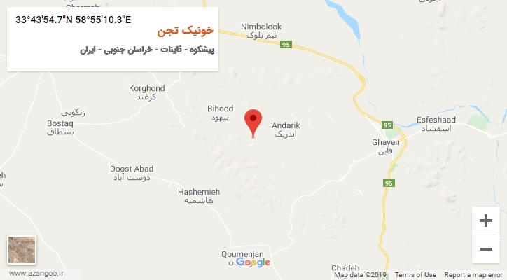 روستای خونیک تجن بر روی نقشه