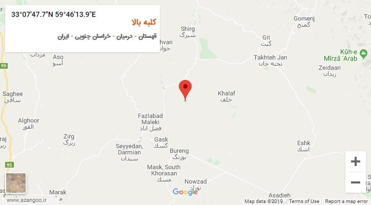 روستای کلبه بالا بر روی نقشه