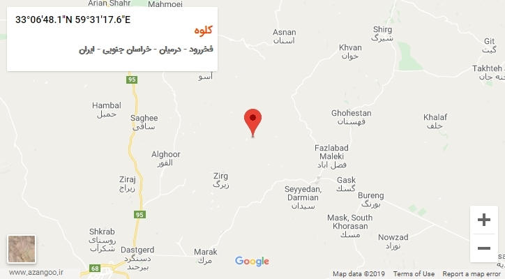 روستای کلوه بر روی نقشه