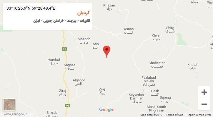 روستای کردیان بر روی نقشه