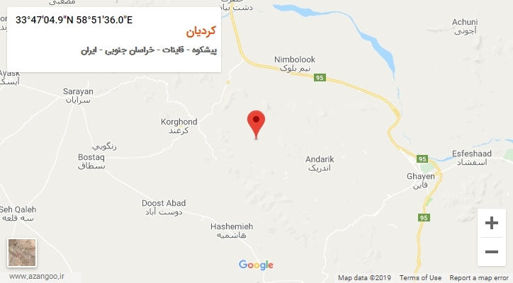 روستای کردیان بر روی نقشه
