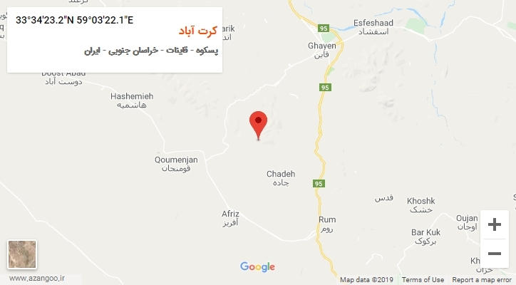 روستای کرت آباد بر روی نقشه