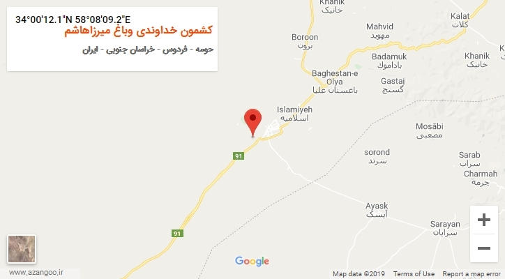 روستای کشمون خداوندی وباغ میرزاهاشم بر روی نقشه