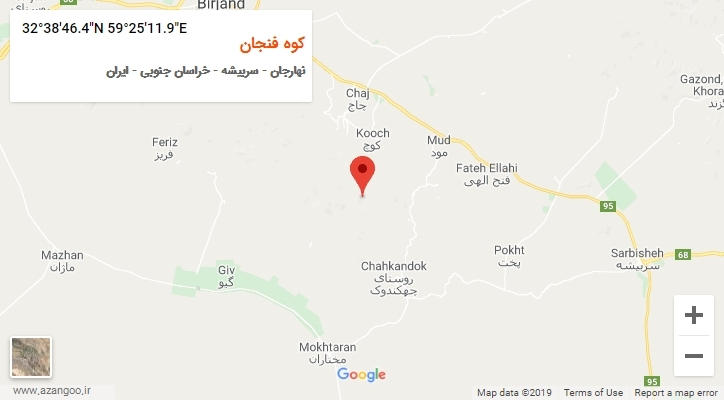 روستای کوه فنجان بر روی نقشه