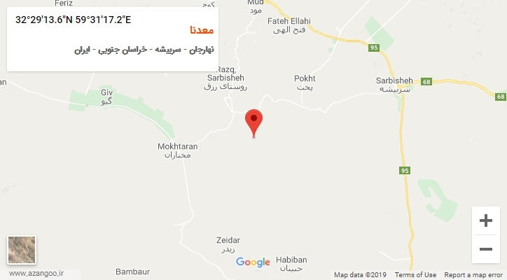 روستای معدنا بر روی نقشه