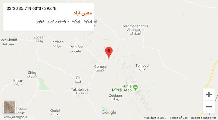 روستای معین آباد بر روی نقشه