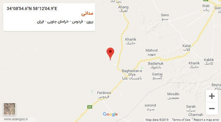 روستای مدانی بر روی نقشه