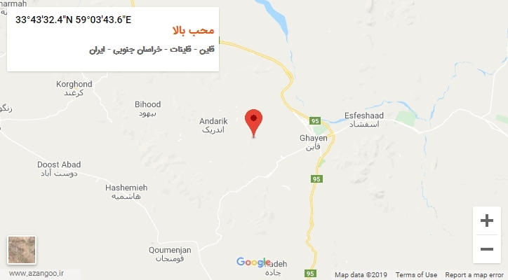 روستای محب بالا بر روی نقشه