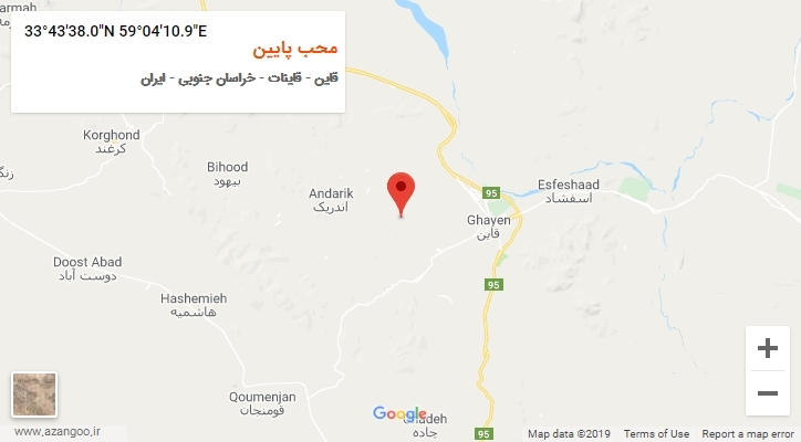 روستای محب پایین بر روی نقشه