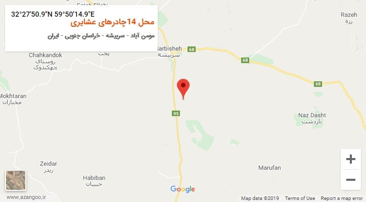 روستای محل 14چادرهای عشایری بر روی نقشه