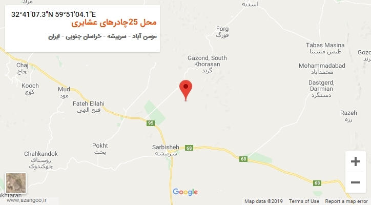 روستای محل 25چادرهای عشایری بر روی نقشه