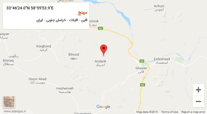 روستای مهنج بر روی نقشه