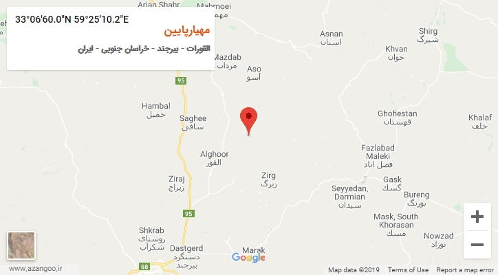 روستای مهیارپایین بر روی نقشه