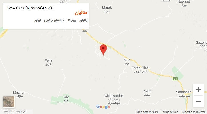 روستای منالیان بر روی نقشه
