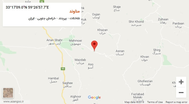 روستای مناوند بر روی نقشه