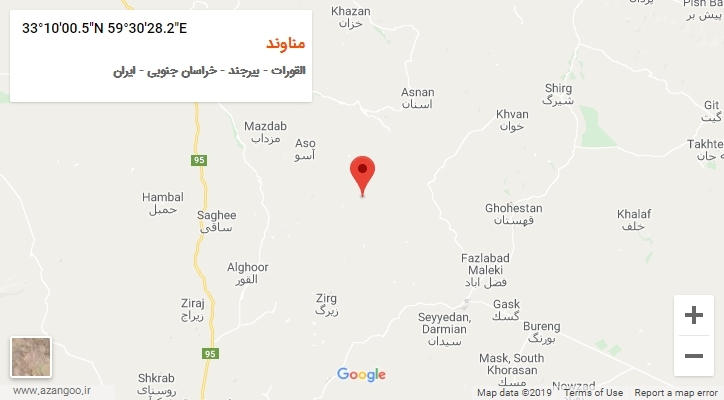 روستای مناوند بر روی نقشه
