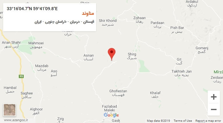 روستای مناوند بر روی نقشه
