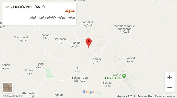 روستای مناوند بر روی نقشه