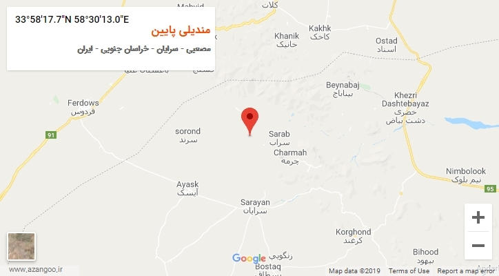 روستای مندیلی پایین بر روی نقشه