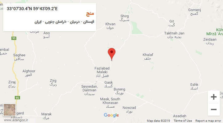روستای منج بر روی نقشه