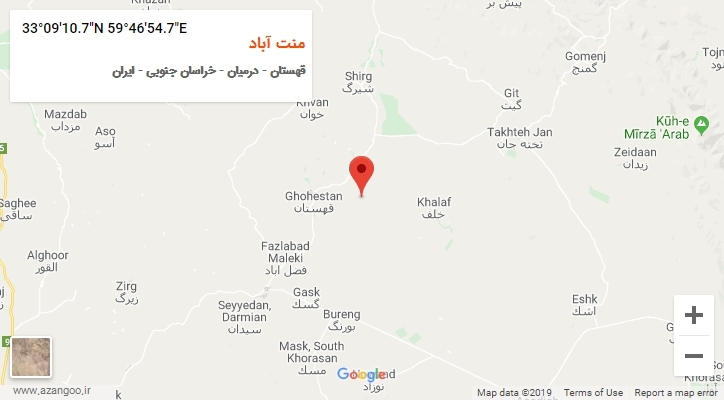 روستای منت آباد بر روی نقشه