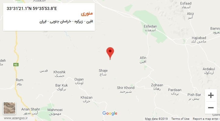 روستای منوری بر روی نقشه