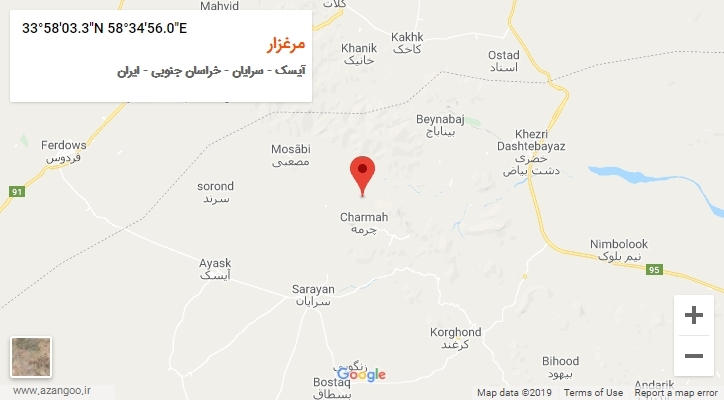 روستای مرغزار بر روی نقشه
