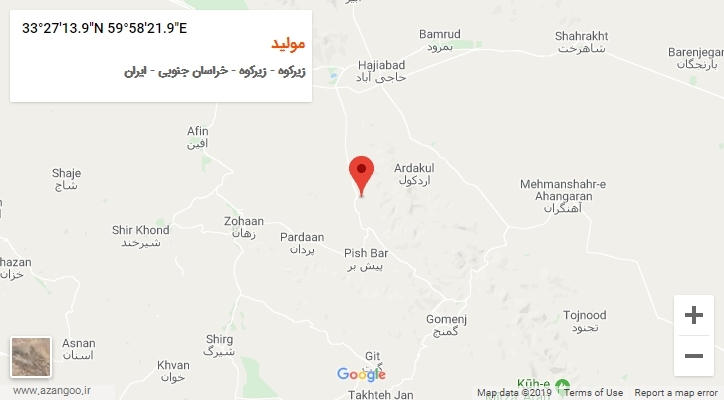 روستای مولید بر روی نقشه