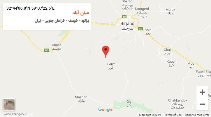 روستای میان آباد بر روی نقشه