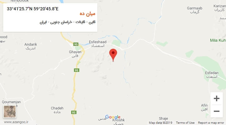روستای میان ده بر روی نقشه