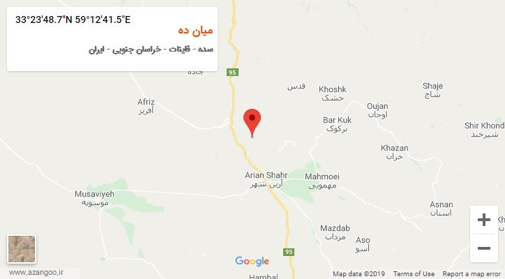 روستای میان ده بر روی نقشه