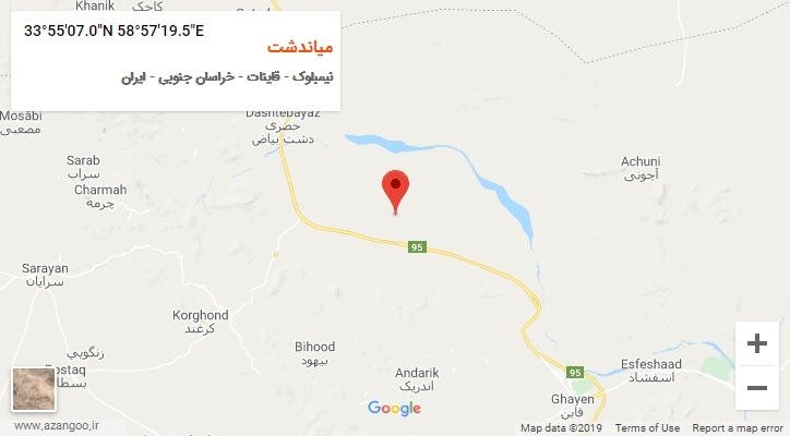 روستای میاندشت بر روی نقشه