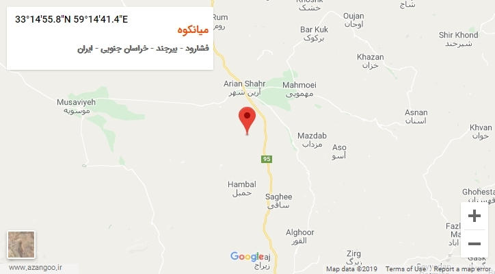 روستای میانکوه بر روی نقشه
