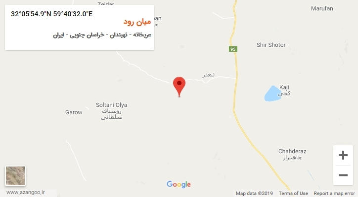 روستای میان رود بر روی نقشه