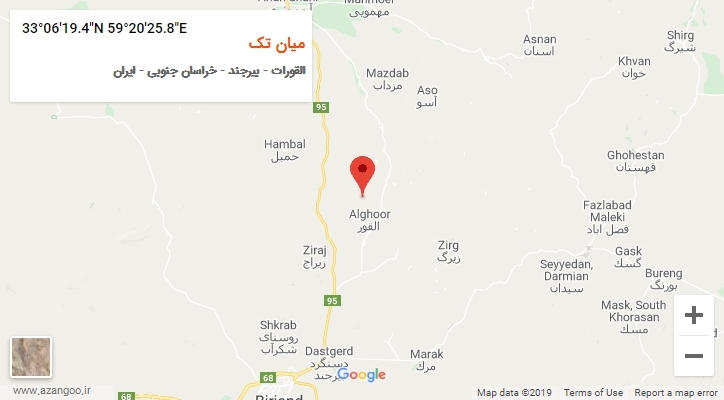 روستای میان تک بر روی نقشه