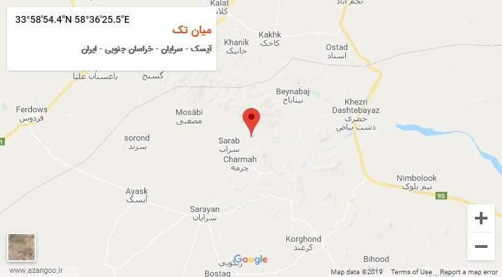 روستای میان تک بر روی نقشه