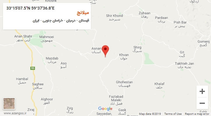 روستای میلانج بر روی نقشه