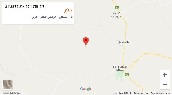 روستای میلگز بر روی نقشه