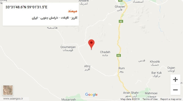 روستای میمند بر روی نقشه