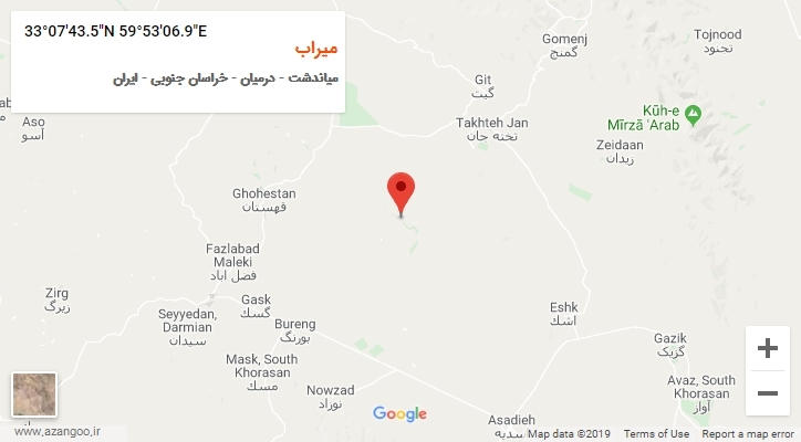 روستای میراب بر روی نقشه
