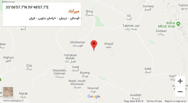 روستای میرآباد بر روی نقشه