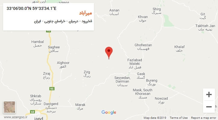 روستای میرآباد بر روی نقشه