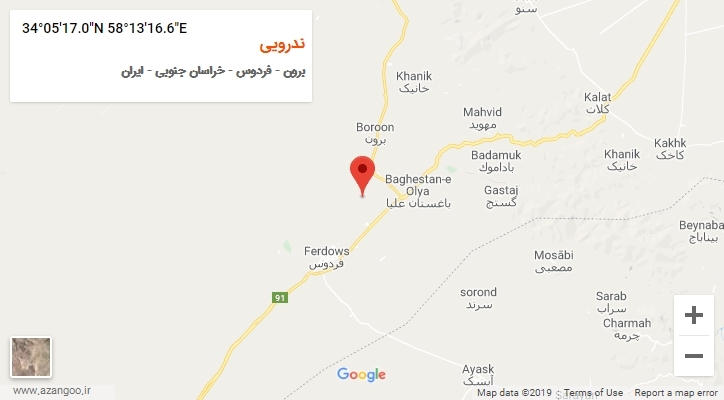 روستای ندرویی بر روی نقشه