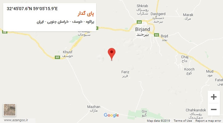 روستای پای گدار بر روی نقشه