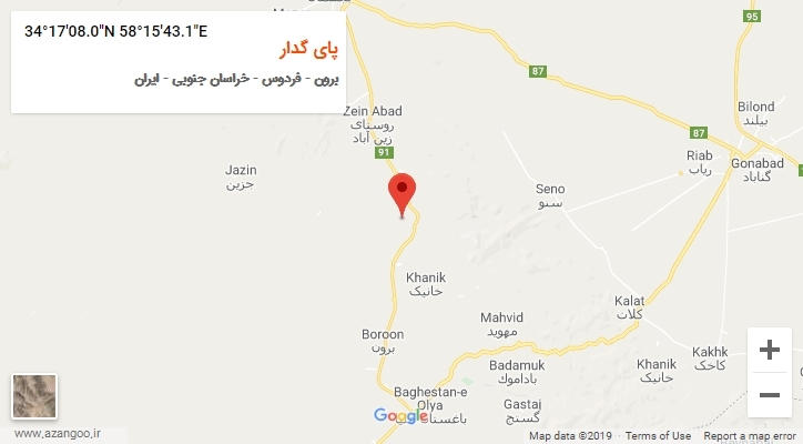 روستای پای گدار بر روی نقشه