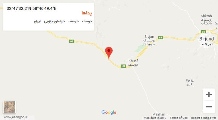 روستای پداها بر روی نقشه