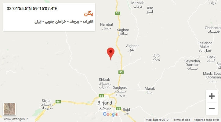 روستای پگان بر روی نقشه