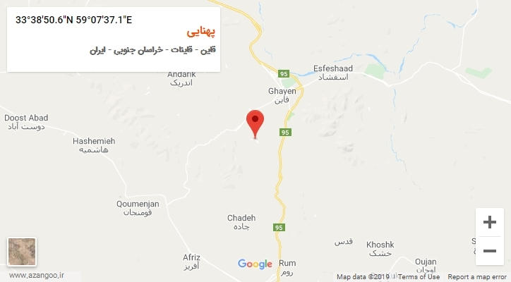 روستای پهنایی بر روی نقشه