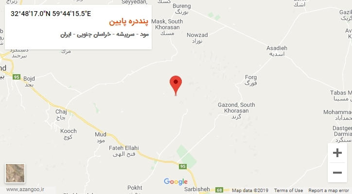 روستای پنددره پایین بر روی نقشه
