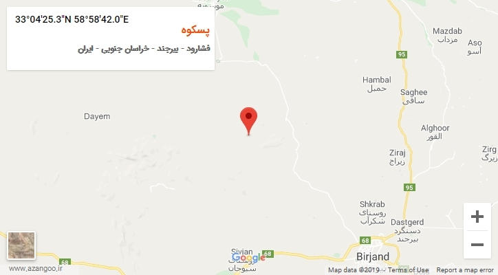 روستای پسکوه بر روی نقشه